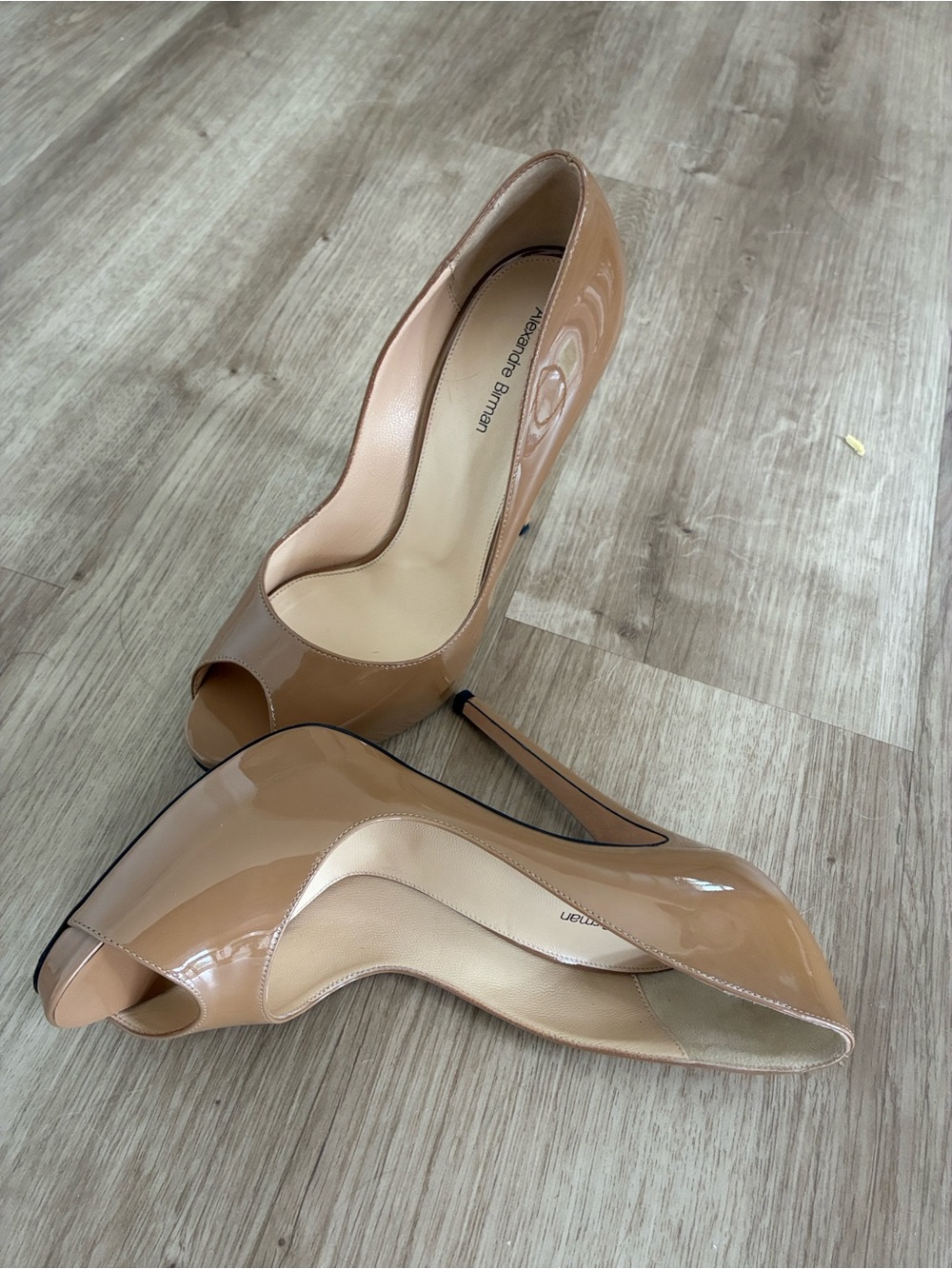 Alexandre Birman Nude Patent Peep-Toe Heels